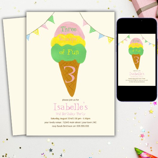 Invitation 3 Cuillères de Fun Fête de glace d'anniversaire de