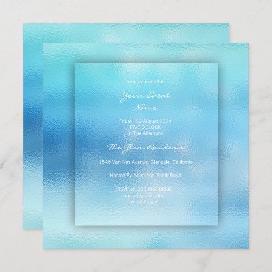 Invitation 3-D Ombre Ocean Sky Blue Beach OCcean Glass (Devant / Derrière)