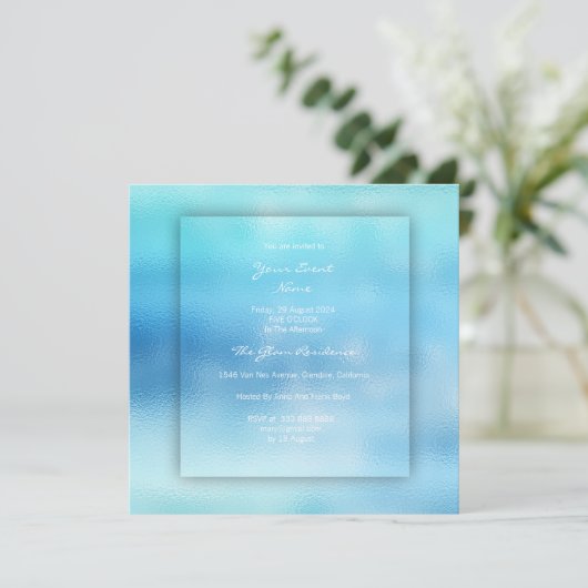 Invitation 3-D Ombre Ocean Sky Blue Beach OCcean Glass (Debout devant)