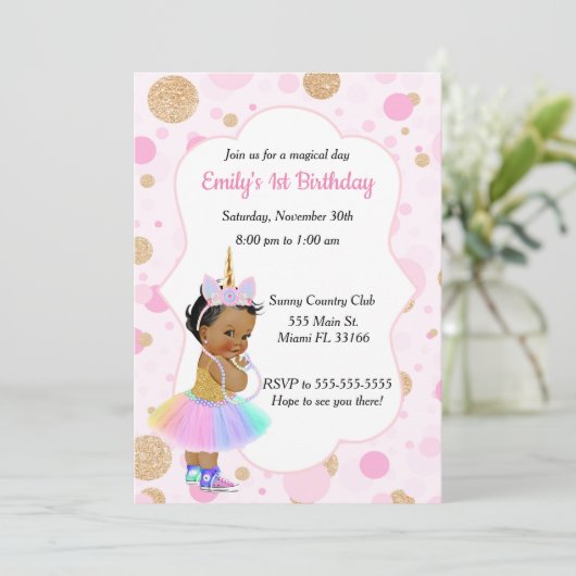 Invitation 3 d'anniversaire de bébé de licorne (Debout devant)