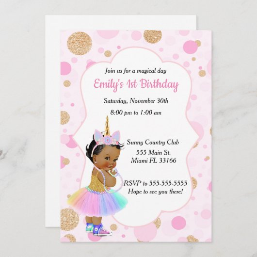 Invitation 3 d'anniversaire de bébé de licorne (Devant / Derrière)