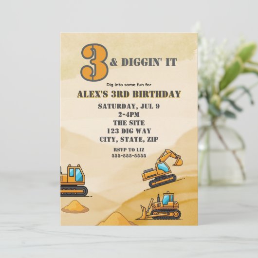 Invitation 3 & Diggin It, Construction Vehicle 3rd Birthday (Debout devant)