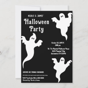 Invitation 3 Fantômes Soirée Halloween Fantaisiste en Noir &