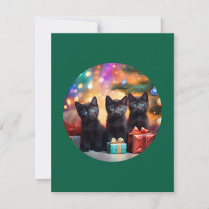 Invitation 3 Jeune Blue Oyed Black Kittens Scène de Noël