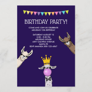 Invitation 3 jolis visages de lama illustration fête d'annive