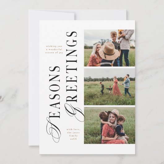 Invitation 3 Joyeuses Fêtes minimaux photo modernes (Devant)