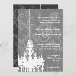 Invitation 3 lustres en argent et gris Mariage damassé Invita