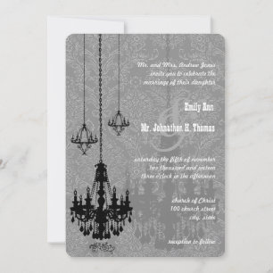 Invitation 3 Lustres Noirs Damassé Métal Argenté Ombre