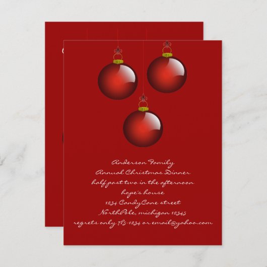 Invitation 3 ornements rouges (Devant / Derrière)