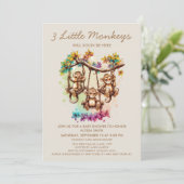 Invitation 3 Petits singes Triplet Baby shower (Debout devant)