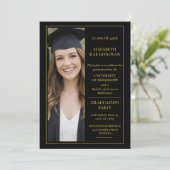 Invitation 3 Photo Black and Gold Graduation Party | (Debout devant)