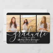 Invitation 3 Photo Collage Black and White Graduation Party (Devant)