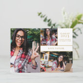 Invitation 3 Photo Collage moderne Gold Graduation Party (Debout devant)