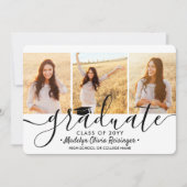 Invitation 3 Photo Collage moderne Script Graduation Party (Devant)