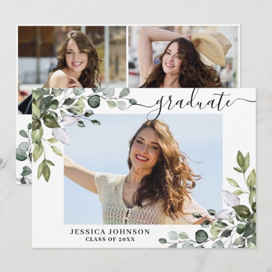 Invitation 3 Photo Eucalyptus Verdure Fête de Remise de Diplô (Devant / Derrière)