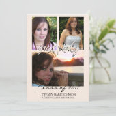 Invitation 3 Photo Grad Party Faux Ecru Riz Papier (Debout devant)