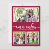 Invitation 3 Photos Chaleureux Voeux Simple Noël Moderne (Devant)