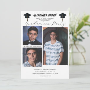 Invitation 3 photos d'images Modernes Minimal Graduation BBQ 