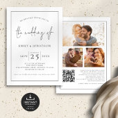 Invitation 3 Photos Ligne de script Bordure QR Noir Blanc Mar