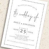 Invitation 3 Photos Ligne de script Bordure QR Noir Blanc Mar