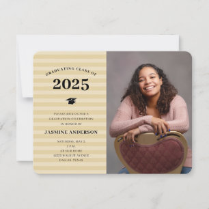 Invitation 3 Photos Moderne Gold Stripes Graduation Party