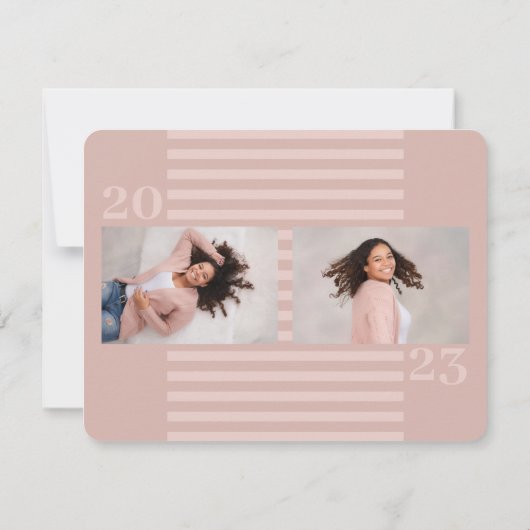 Invitation 3 Photos Moderne Rose Gold Stripes Graduation Part (Dos)