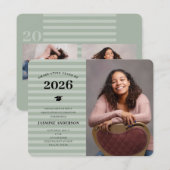 Invitation 3 Photos Moderne Sage Stripes Graduation Party (Devant / Derrière)