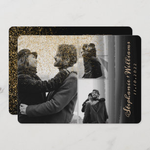 Invitation 3 photos parties scintillant or noir Mariage Aquar