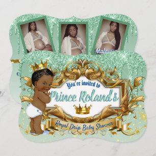 Invitation 3 Photos Prince Royal Africain Vert Paillettes D