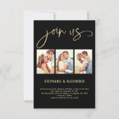 Invitation 3 Photos Rejoignez-nous Script Mariage Gold Black (Devant)