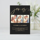 Invitation 3 Photos Rejoignez-nous Script Mariage Gold Black (Debout devant)