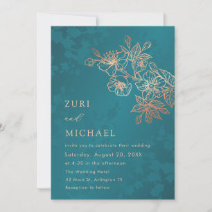 Invitation 3 Photos Rose Gold Teal Mariage