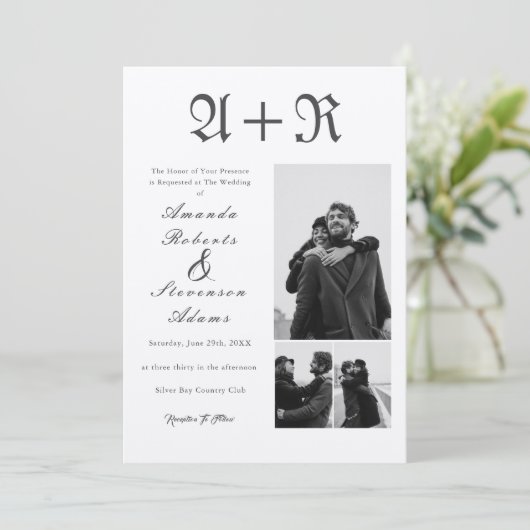 Invitation 3 Photos Rustic Black Typographie Monogramme Maria (Debout devant)