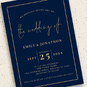 Invitation 3 Photos Script Line QR Code Marine Gold Mariage