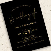 Invitation 3 Photos Script QR Code Black Gold Mariage