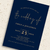 Invitation 3 Photos Script QR Code Marine Blue Gold Mariage