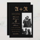 Invitation 3 Photos Typographie d'or Monogramme Mariage (Devant / Derrière)