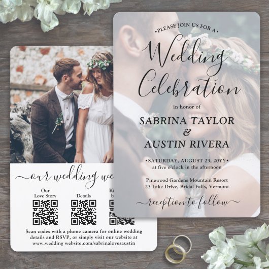 Invitation 3 QR Codes Site Web RSVP Mariage photo tout-en-un