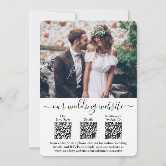 Invitation 3 QR Codes Site Web RSVP Mariage photo tout-en-un (Dos)