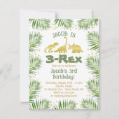 Invitation 3 Rex Dinosaur Tropical Green Boy 3e anniversaire (Devant)