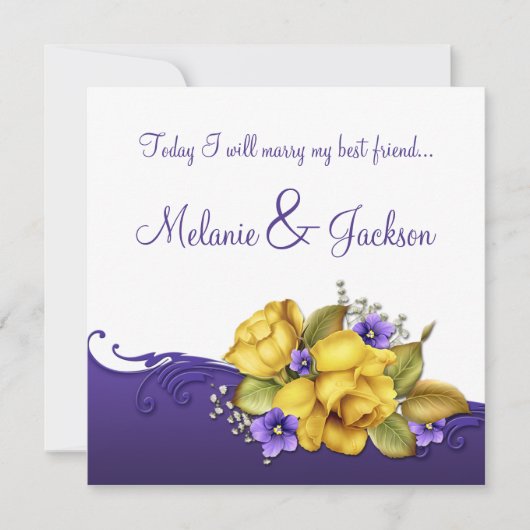 Invitation #3 Roses Jaunes Pantalons Violets Mariage (Devant)