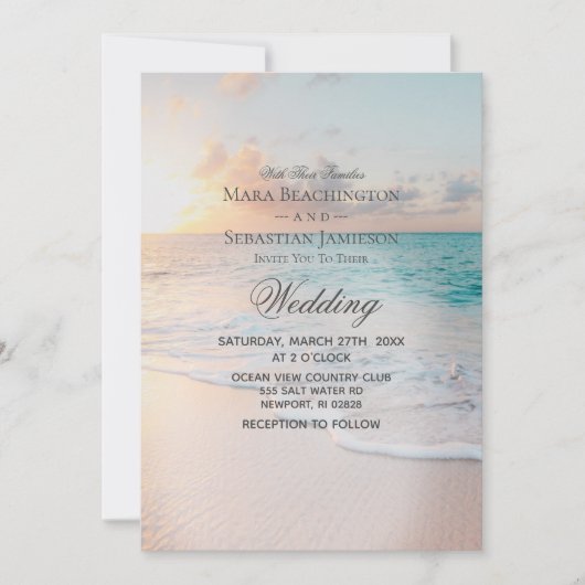 Invitation *~* 3 - Sunrise Pastel Beach Sunset Mariage (Devant)