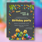 Invitation 3d Dino mignon équipe dinosaure 4e anniversaire In