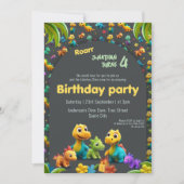 Invitation 3d Dino mignon équipe dinosaure 4e anniversaire In (Devant)