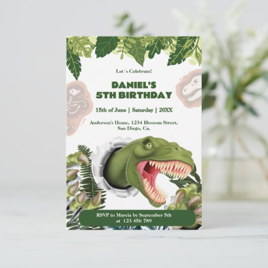 Invitation 3D Dinosaur Birthday (Debout devant)