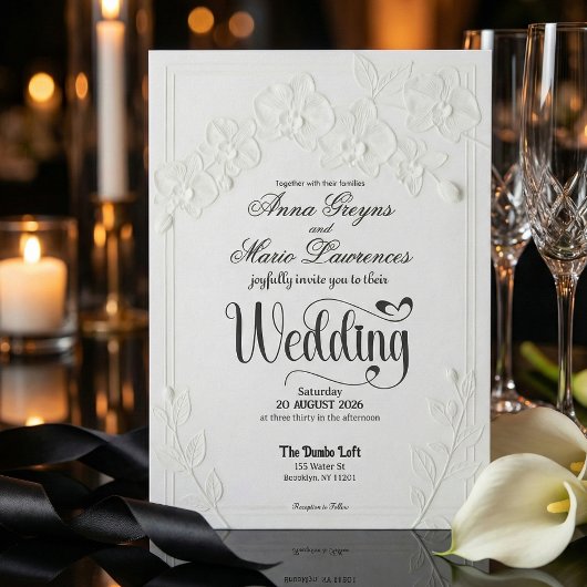 Invitation 3D Faux Embossed White Orchid Floral Arch Wedding 