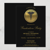 Invitation 3D Gold Medical Caduceus Emblem Graduation (Devant / Derrière)