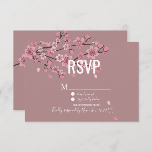Invitation 3D Ombre Petals Cherry Blossom Botany RSVP (Devant / Derrière)