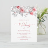 Invitation  3D Roses Simple White Floral Wedding (Debout devant)