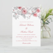 Invitation 3D Roses Simple White Floral Wedding (Debout devant)